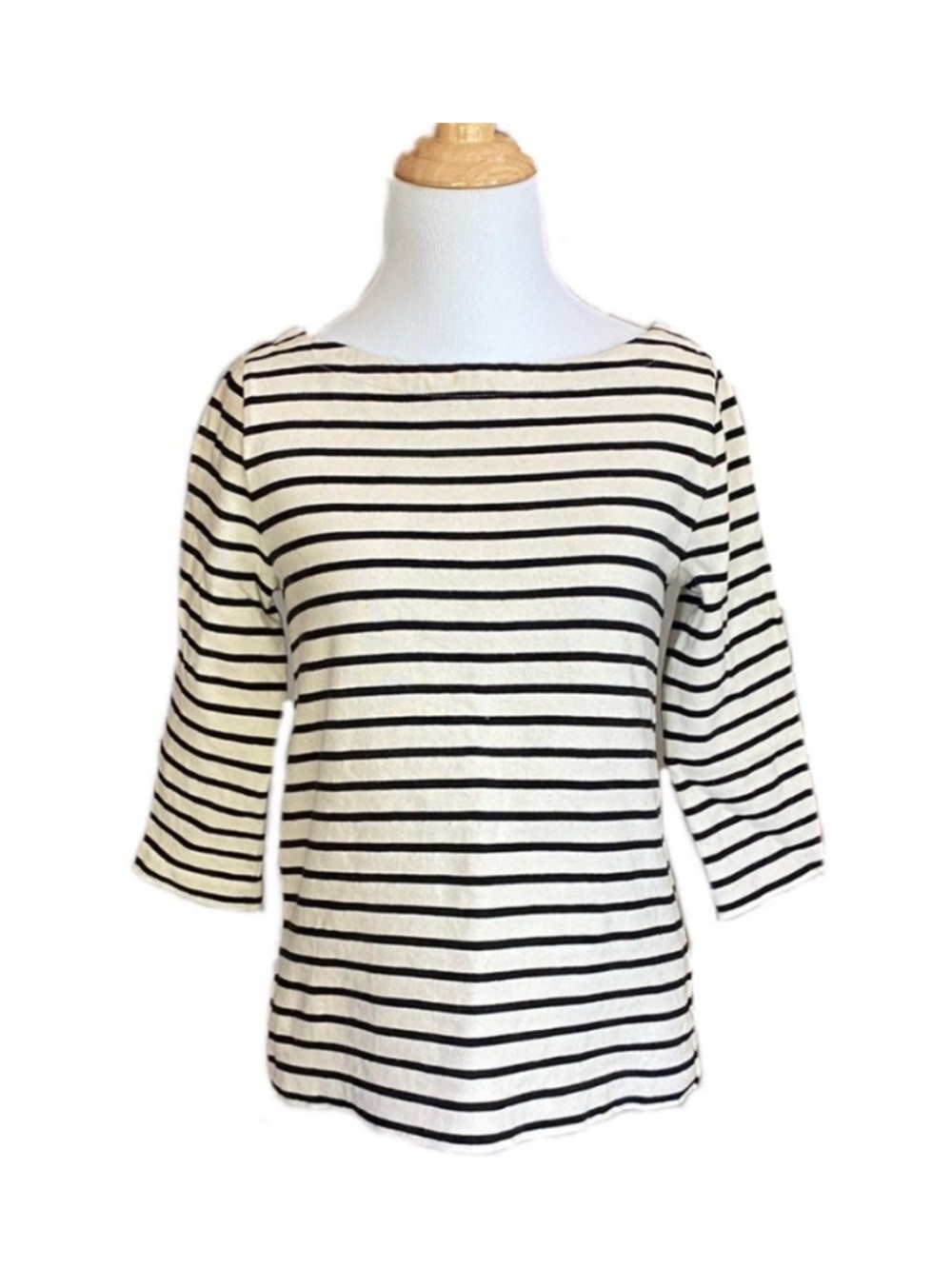 Ann Taylor LOFT Striped Knit Top 3/4 Sleeve Boat Neck 100% Cotton‎, Medium